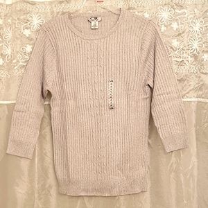 NEW Carroll Reed Dove Grey Ribbed Sweater, Cable-Knit Detail, L